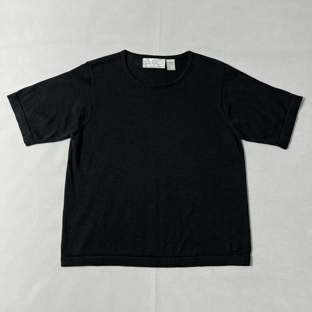 Design Options Philip Jane Gordon Knit Top Solid Black Pullover Short Sleeve